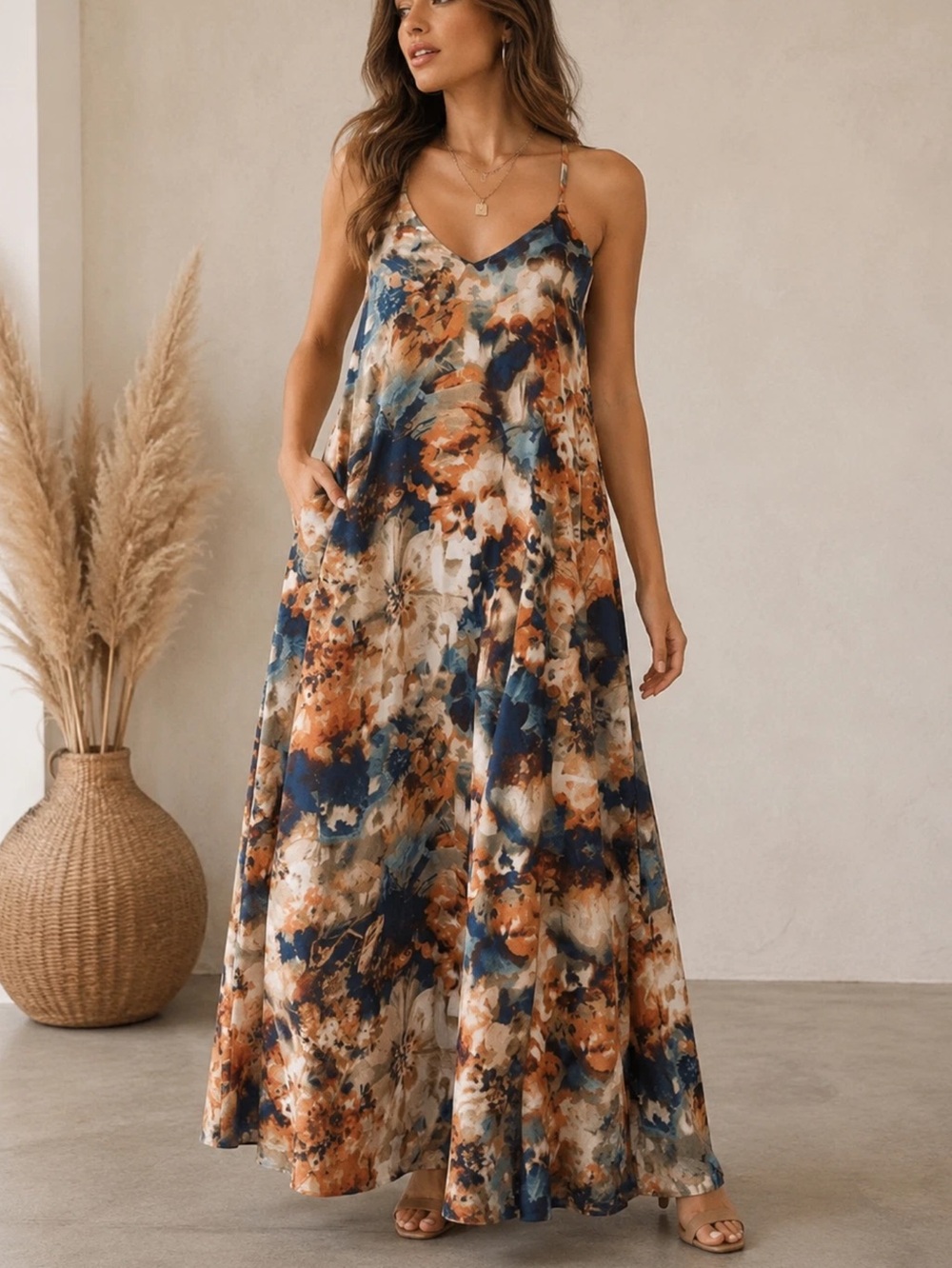 NWT NICOLE MILLER NEW YORK Satin Floral Print Maxi Dress Sz Large